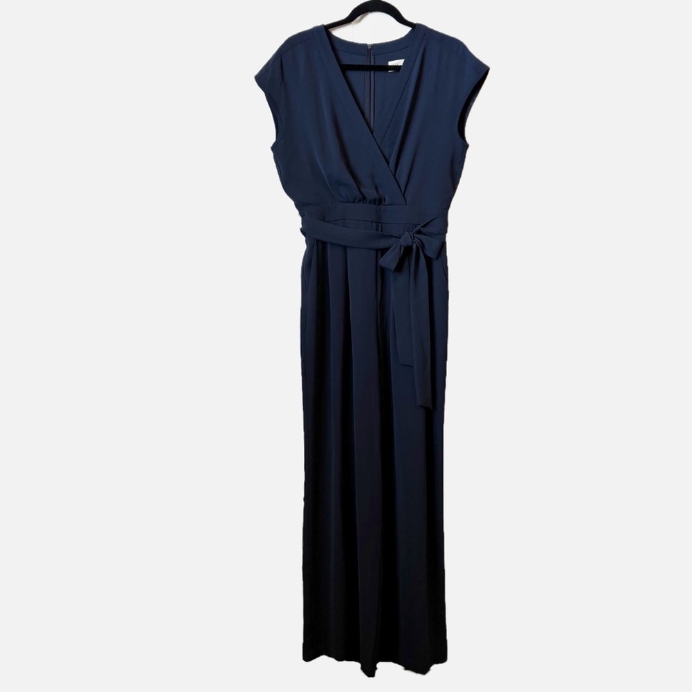 Eliza J Belted Navy Jumpsuit Wide Leg Sleeveless Size 6 NWOT